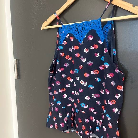 Rebecca Taylor Sz. 4 Blue Lace Trim Women's Top excellent condition! Visc/lace - Picture 5 of 11